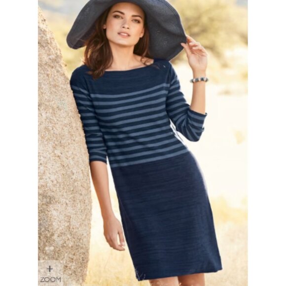 Peruvian Connection Pima Cotton Tunic Dress Wommens Medium Blue Stripe Nautical - Picture 1 of 13